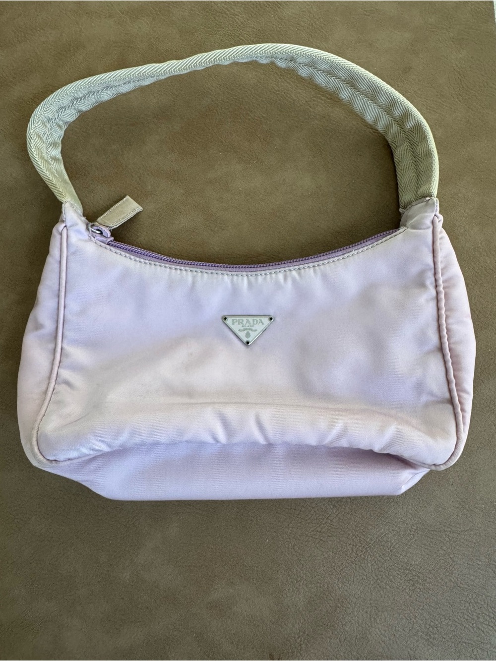 Prada Lavender Nylon Shoulder Bag with Cream Strap